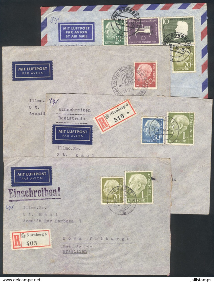 GERMANY: 4 Covers Sent To Brazil In 1956, Nice Postages, Low Start! - Préphilatélie