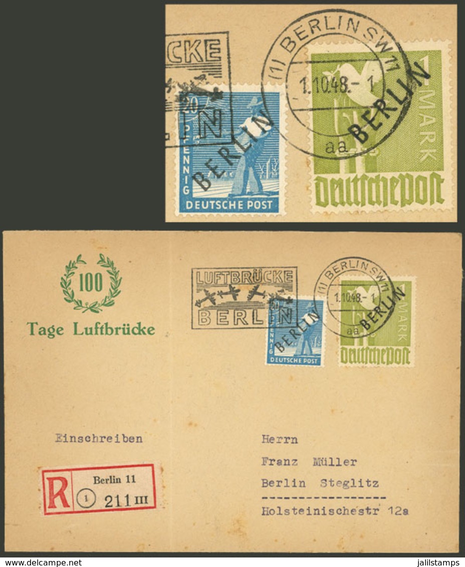 GERMANY - BERLIN: 1/OC/1948 Registered Cover Franked By Michel 8 + 17 (total 1.20Mk.), Commemorating The 100th Day Of Th - Brieven En Documenten