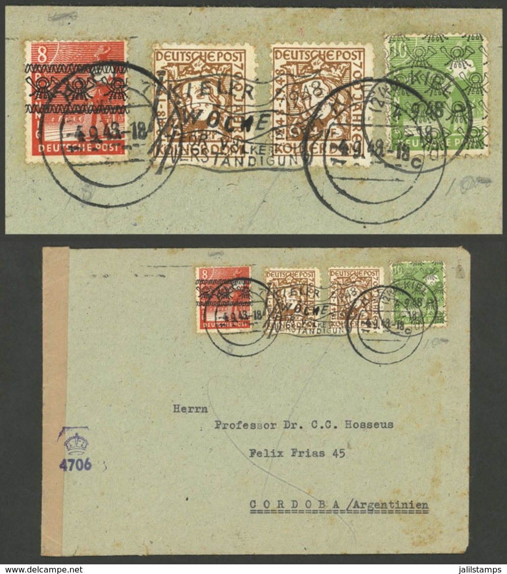 WEST GERMANY: 4/SE/1948 Kiel - Argentina, Censored Cover With Interesting Postage, Minor Faults, Attractive! - Covers & Documents