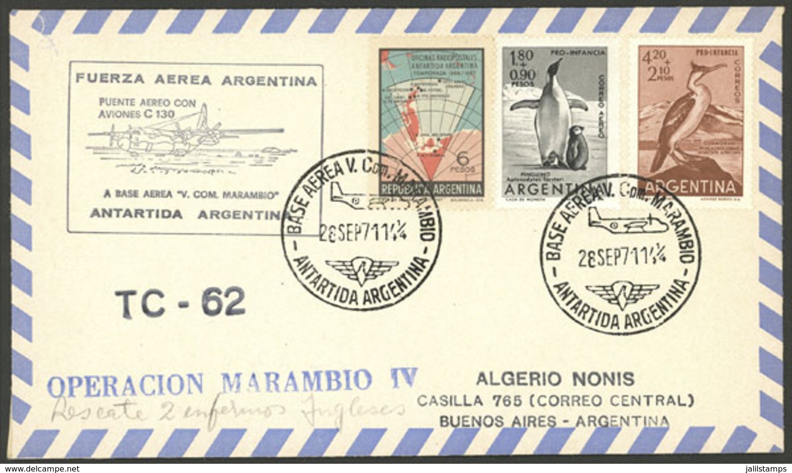 ARGENTINE ANTARCTICA: Cover Carried On Special Flight Of MARAMBIO Antarctic Station Of 28/SE/1971, With Airplane Hércule - Sonstige & Ohne Zuordnung