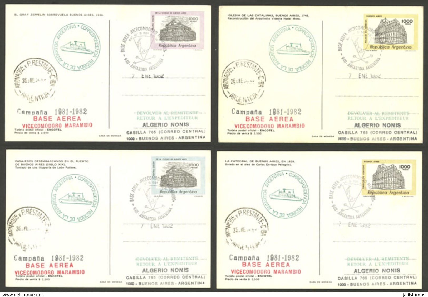 ARGENTINE ANTARCTICA: MARAMBIO Antarctic Station, Used Postal Cards GJ.98/101 With Special Marks And Datestamp Of The St - Other & Unclassified