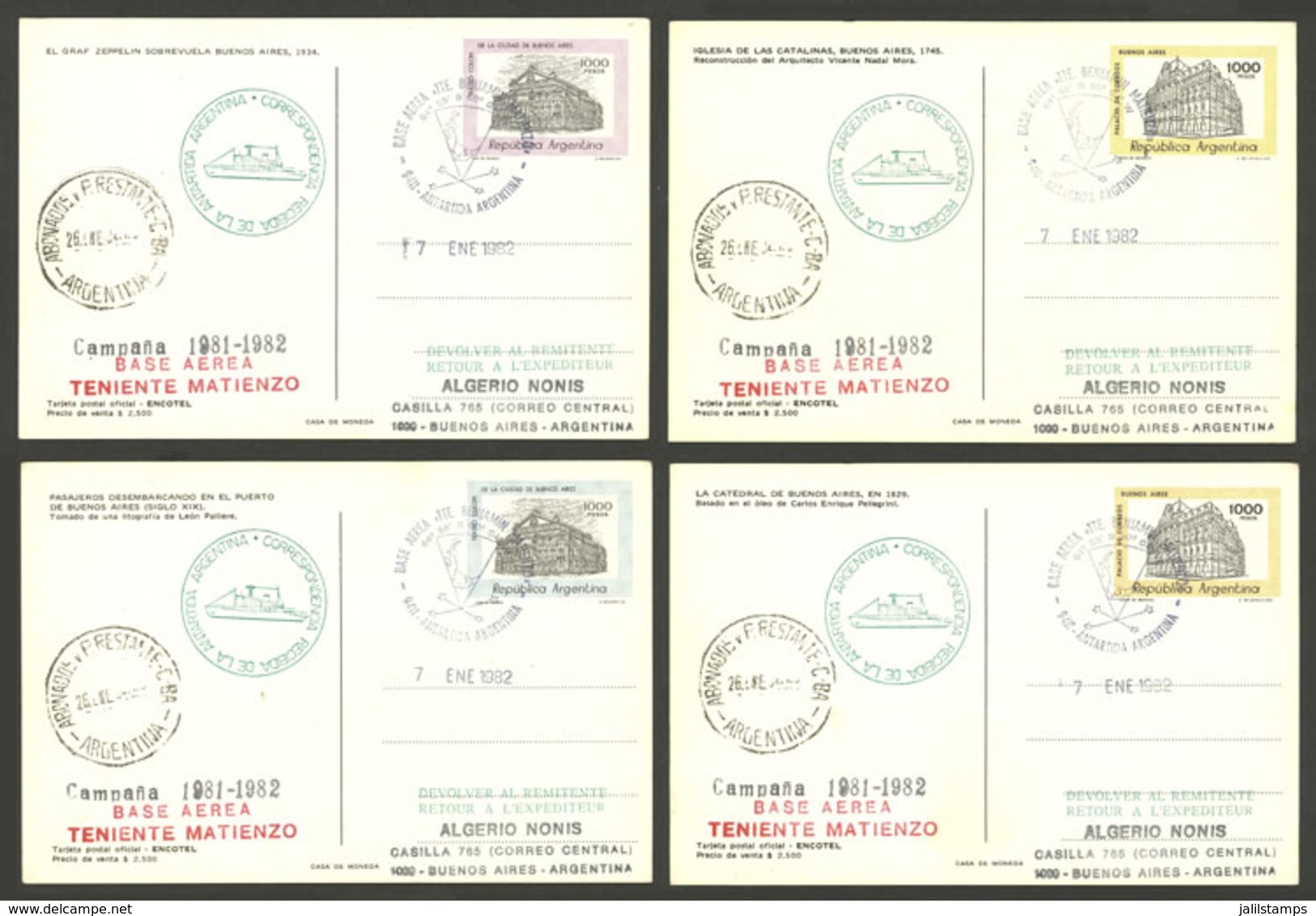 ARGENTINE ANTARCTICA: MATIENZO Antarctic Station, Used Postal Cards GJ.98/101 With Special Marks And Datestamp Of The St - Autres & Non Classés