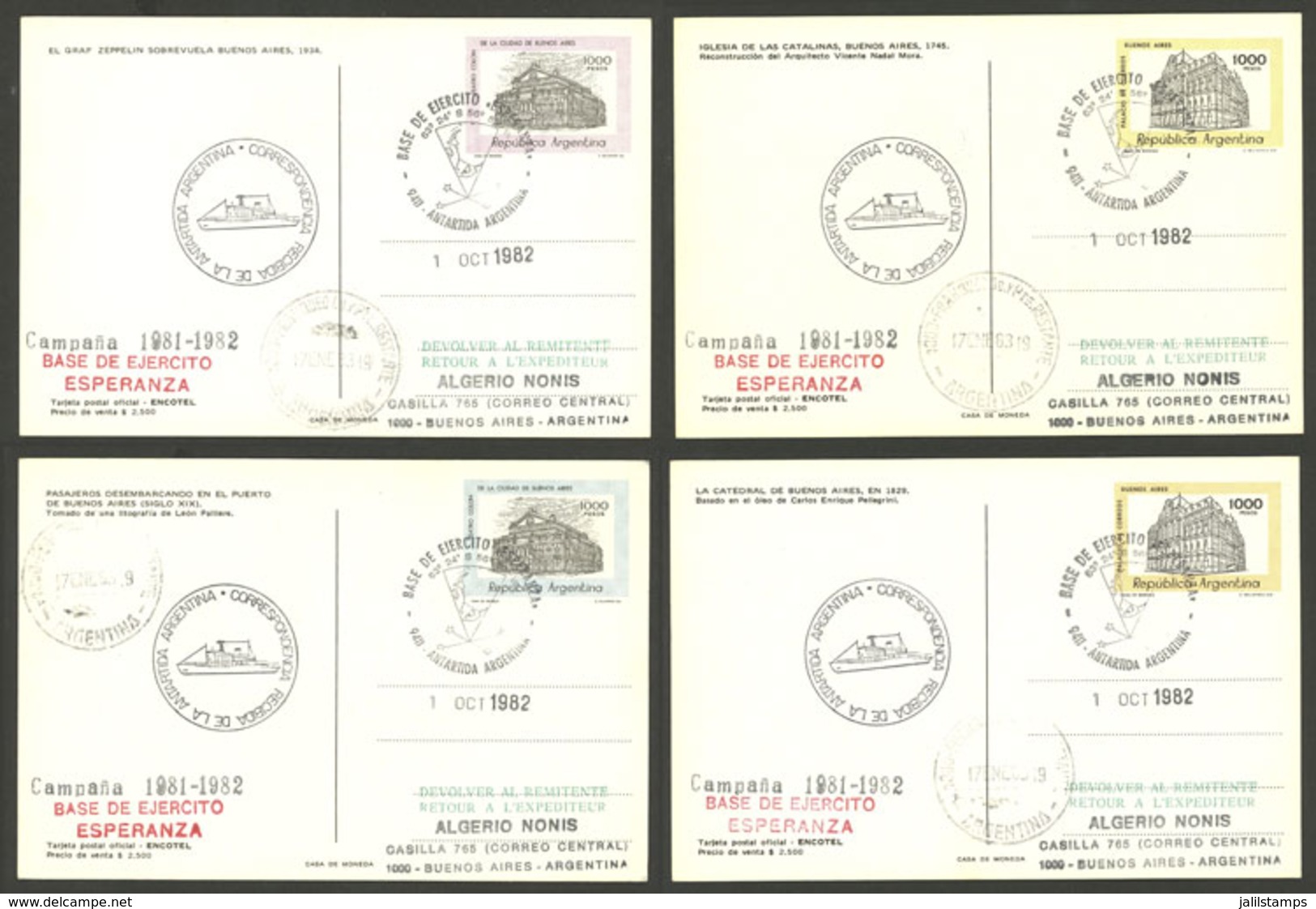 ARGENTINE ANTARCTICA: ESPERANZA Antarctic Station, Used Postal Cards GJ.98/101 With Special Marks And Datestamp Of The S - Other & Unclassified