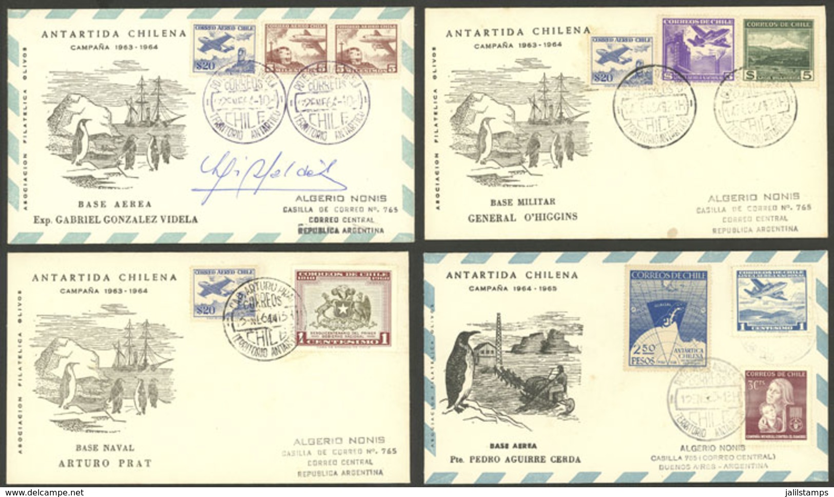 CHILEAN ANTARCTIC TERRITORY: 4 Covers Of Varied Chilean Antarctic Stations, One Signed, Very Fine Quality! - Sonstige & Ohne Zuordnung