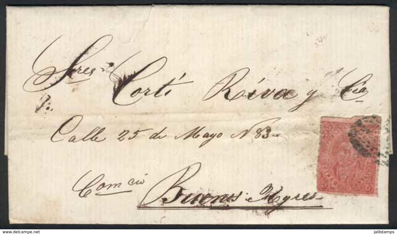 ARGENTINA: Complete Folded Letter Dated GUALEGUAYCHÚ 24/JUN/1866, Franked With Fantastic Example Of GJ.25B (4th Printing - Cartas & Documentos
