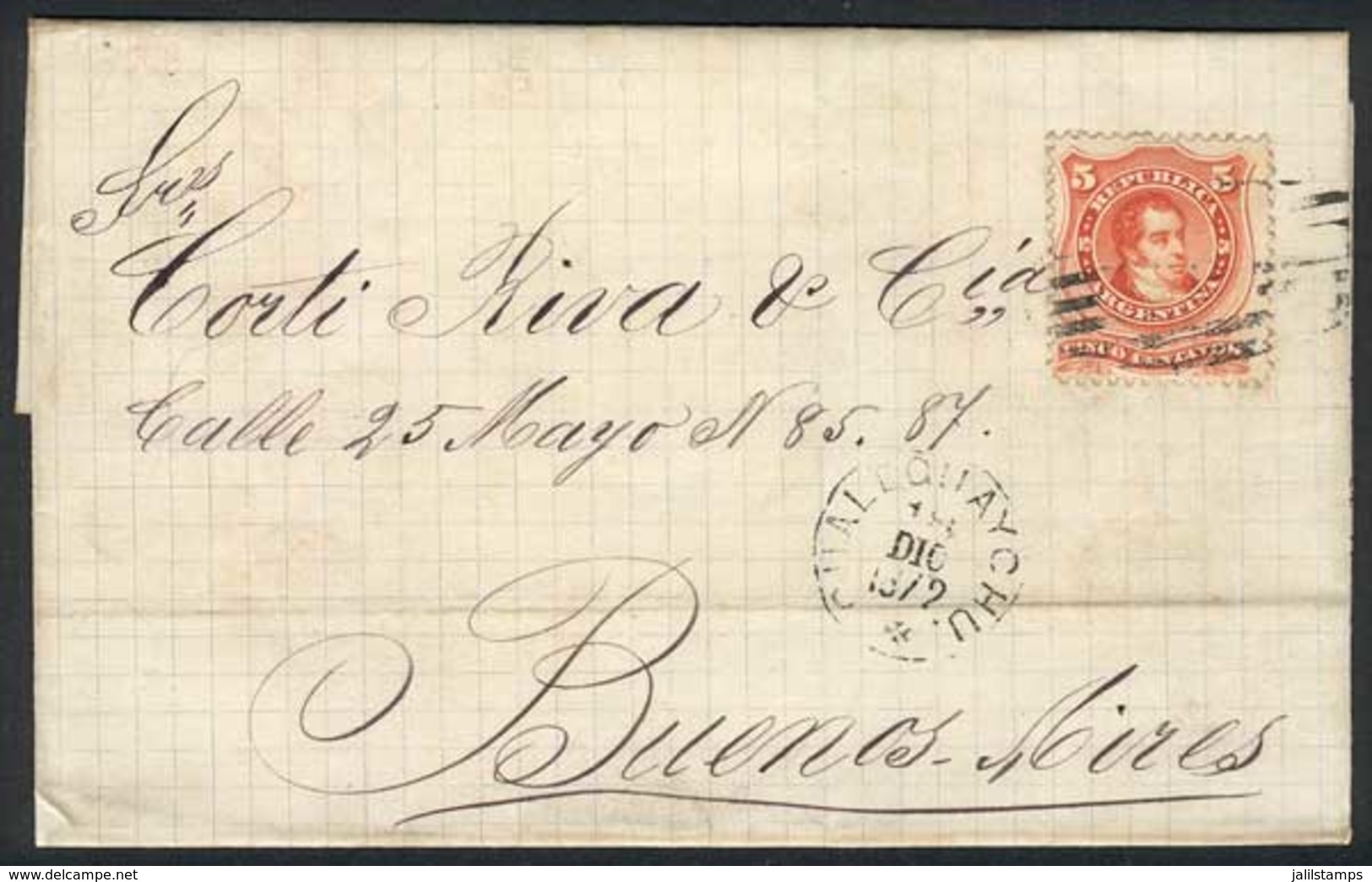 ARGENTINA: Folded Cover Franked By GJ.38, Cancelled With The Scarce Semi-mute "7 Bars With A G" Of GUALEGUAYCHÚ, Along D - Briefe U. Dokumente