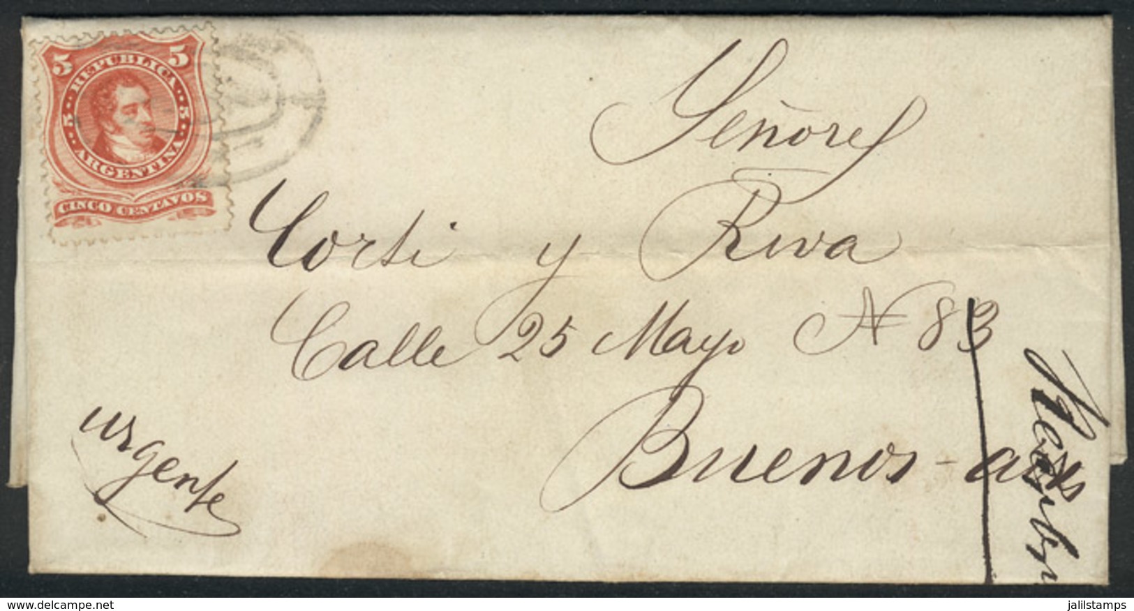 ARGENTINA: Complete Folded Letter Dated CHASCOMÚS 4/FE/1869, Franked By GJ.38, With Illegible "rococo" Cancel (as Usual  - Lettres & Documents