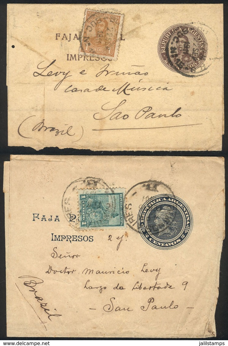 ARGENTINA: 2 Wrappers Sent To Brazil In 1901 And 1911, Unusual Destination Despite Being A Neighboring Country! - Lettres & Documents