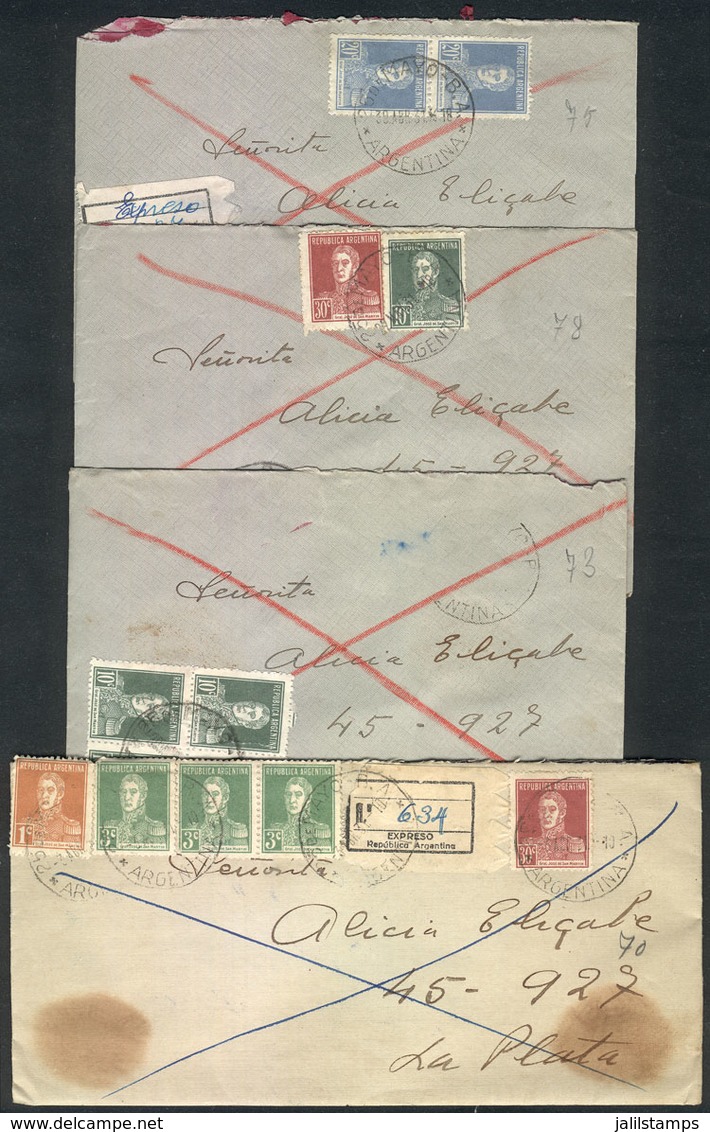 ARGENTINA: 4 Covers (with The Original Letters) Sent In 1931 From 25 De Mayo To La Plata By EXPRESS MAIL, With 40c. Post - Lettres & Documents