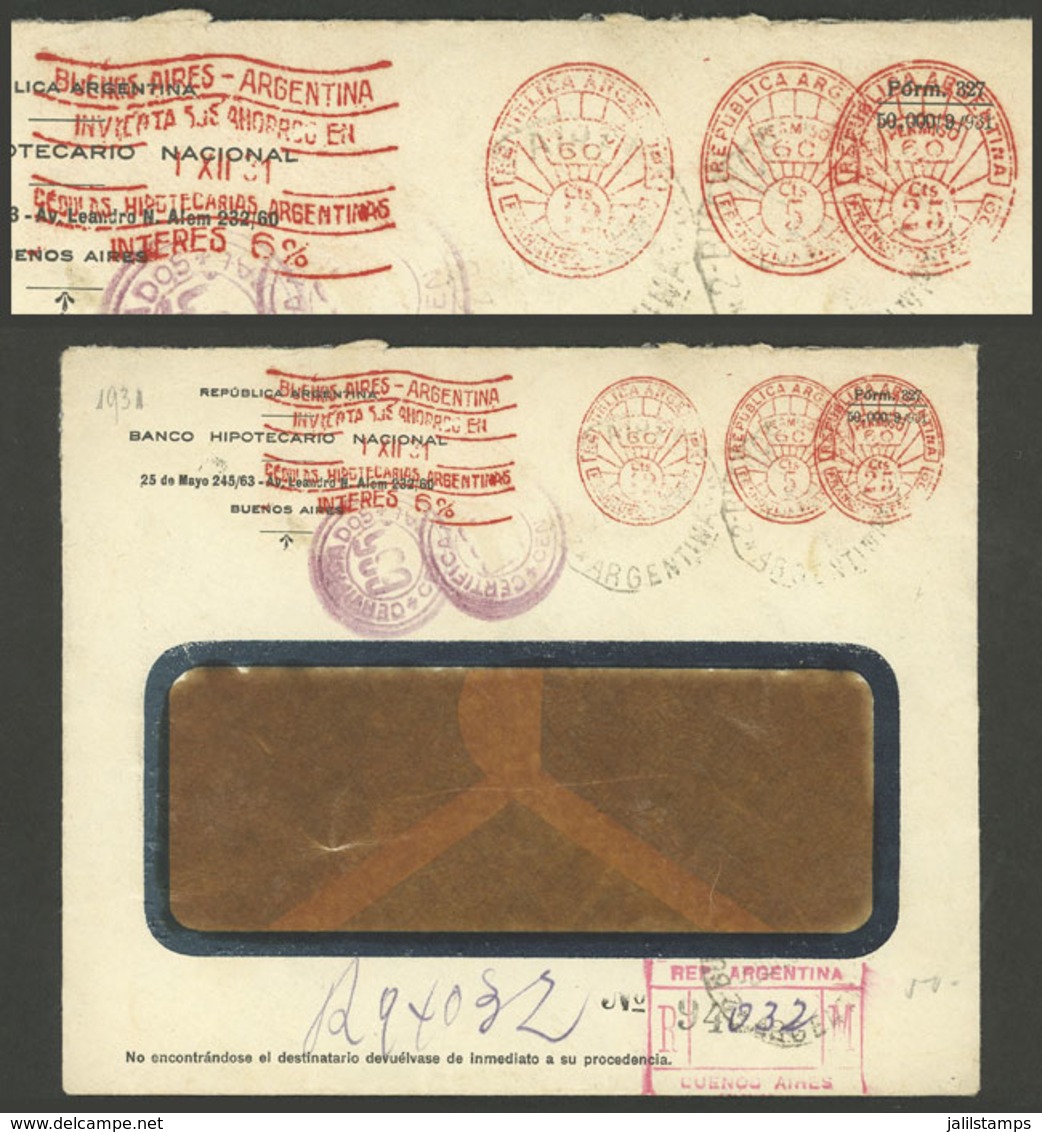 ARGENTINA: Registered Cover Sent From Buenos Aires To Córdoba On 1/DE/1931, With Meter Postage Of 42c. And Slogan Cancel - Storia Postale