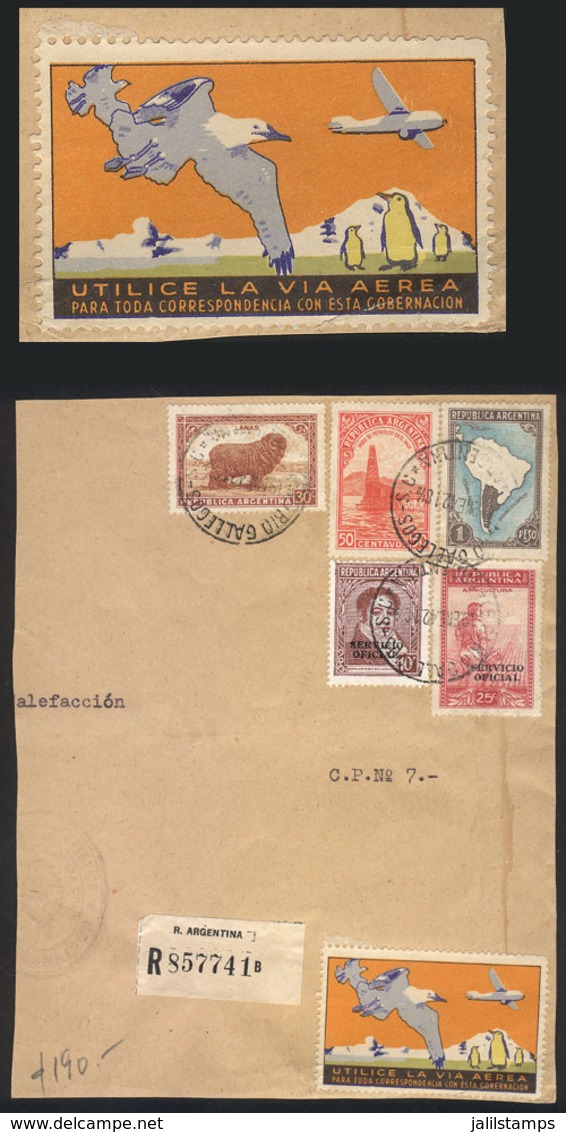 ARGENTINA: Large Part Of An Official Cover Front Sent From Rio Gallegos To Buenos Aires On 19/JA/1942 By Airmail, With M - Storia Postale