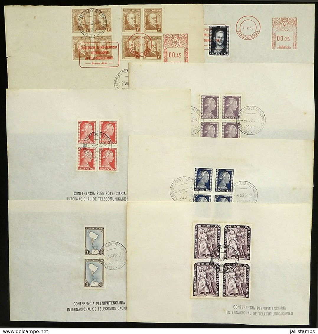 ARGENTINA: Intl. Plenipotentiary Conference Of TELECOMMUNICATIONS: 6 Sheets With Varied Frankings And Special Postmarks  - Covers & Documents