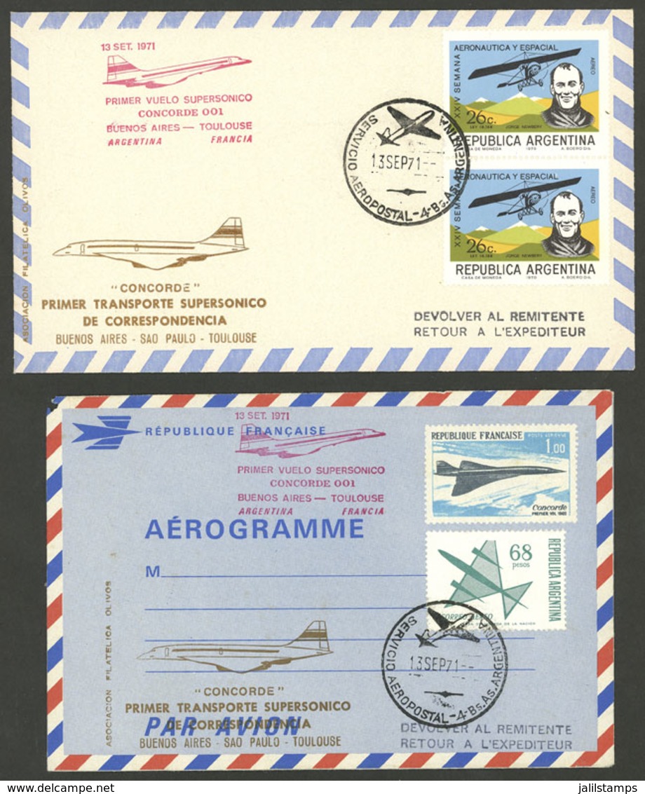 ARGENTINA: 13/SE/1971 Buenos Aires - Tolouse, First Supersonic Flight By CONCORDE 001, Cover + Aerogram, Excellent Quali - Covers & Documents