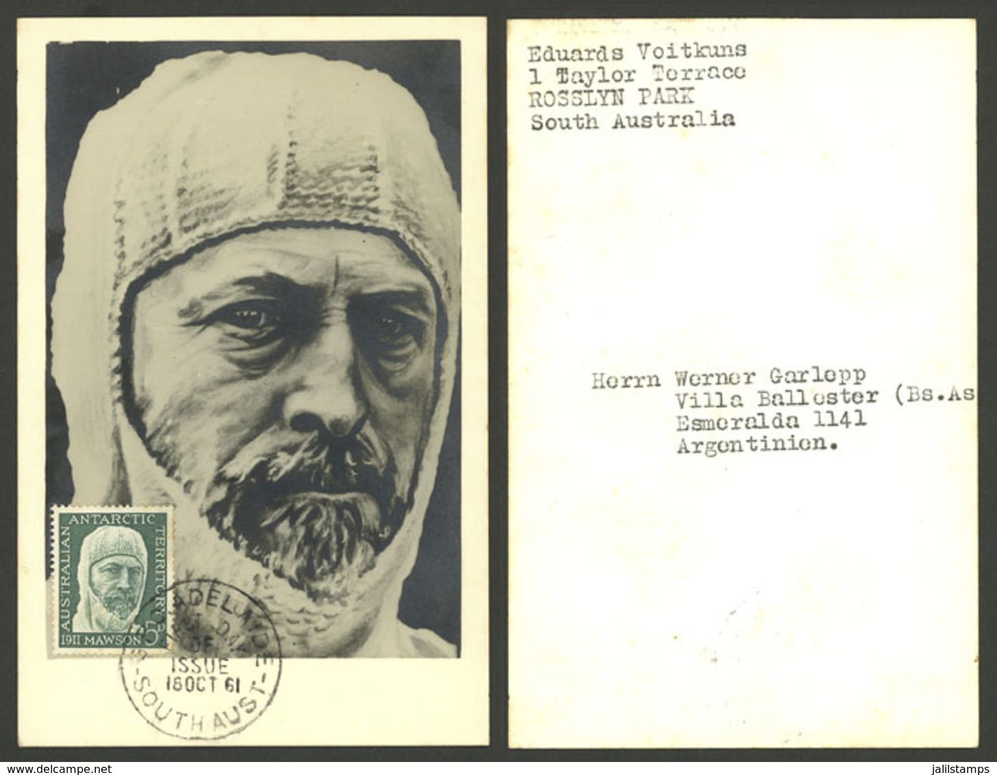 AUSTRALIA: Maximum Card With Mawson Stamp Of The Australian Antarctic Territory, Sent To Argentina On 18/OC/1961, Very N - Briefe U. Dokumente