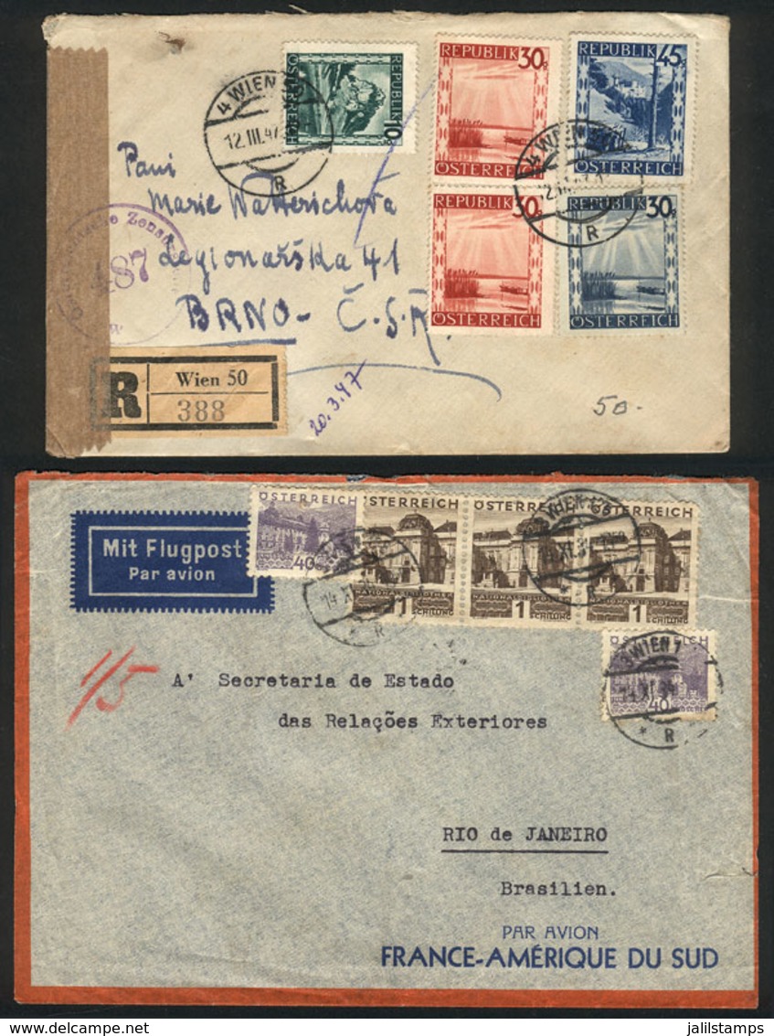AUSTRIA: 2 Covers Sent To Brazil (in 1934) And Czechoslovakia (in 1947), Nice Postages! - Lettres & Documents