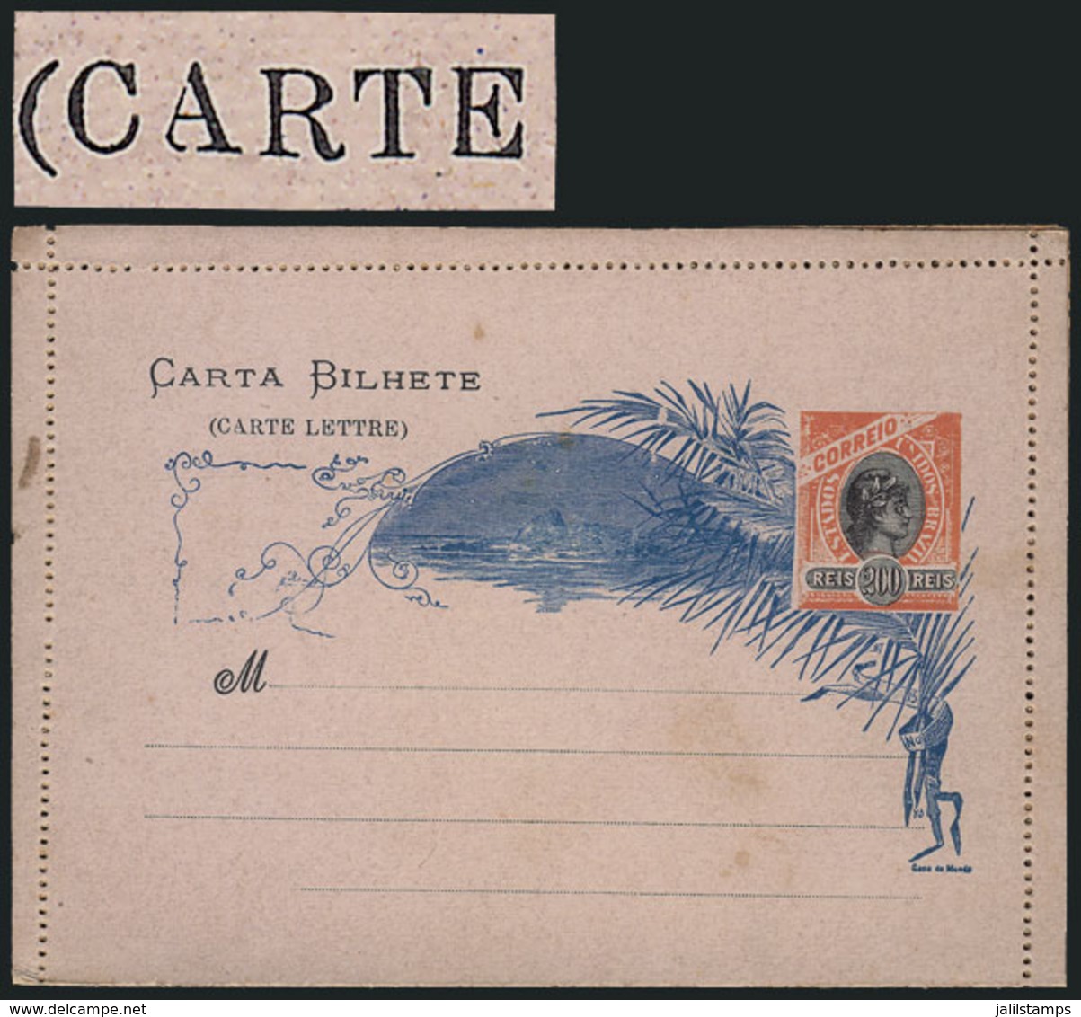 BRAZIL: RHM.CB-57G, Lettercard With Variety: "C In CARTE In Sans-serif Font", VF, RHM Catalog Value 450Rs." - Entiers Postaux