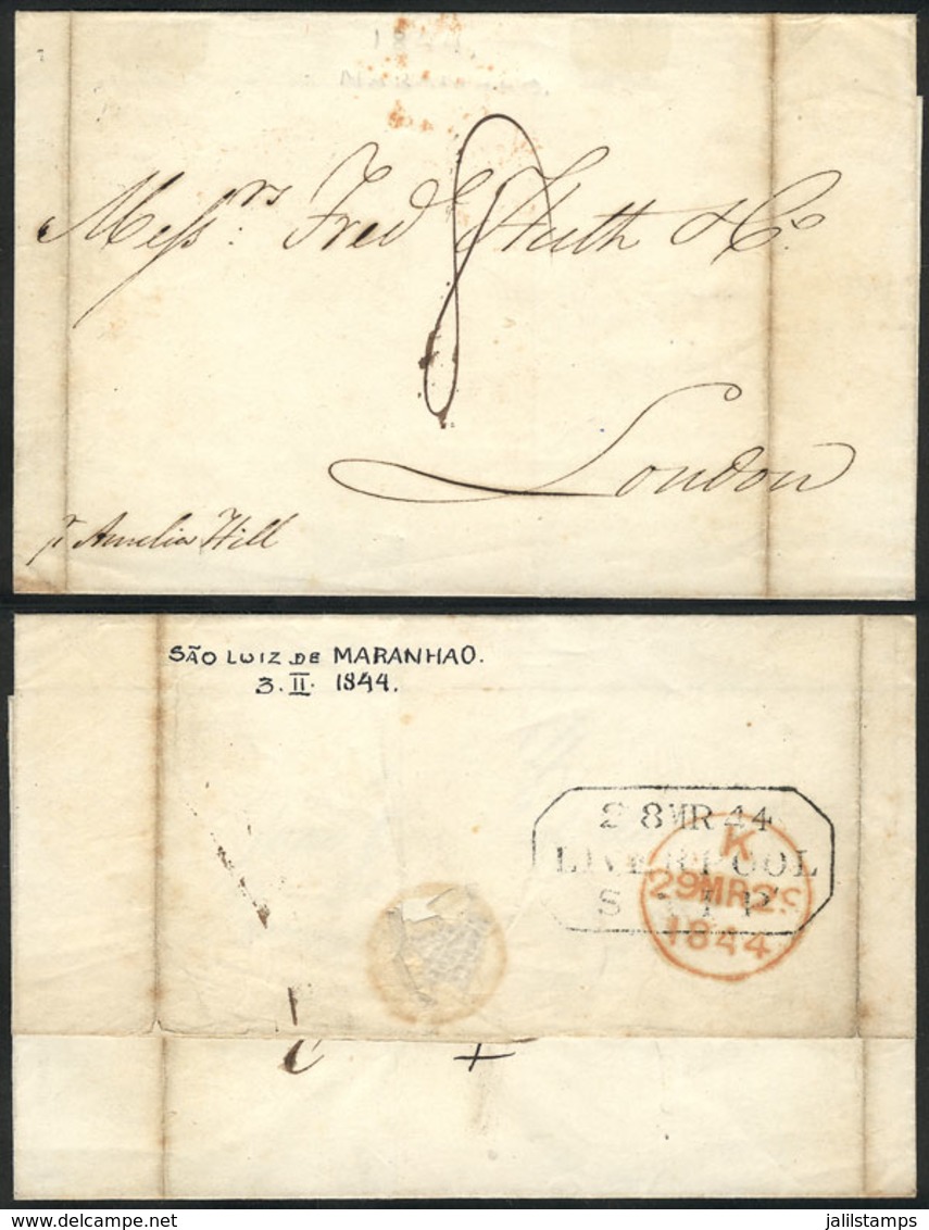 BRAZIL: Folded Cover Sent From Maranhao To London On 3/FE/1844, Very Handsome! - Vorphilatelie