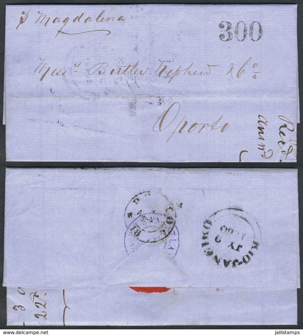BRAZIL: Entire Letter Sent From Rio To Oporto (Portugal) Via British Mail On 9/JUL/1860, Excellent Quality! - Prephilately