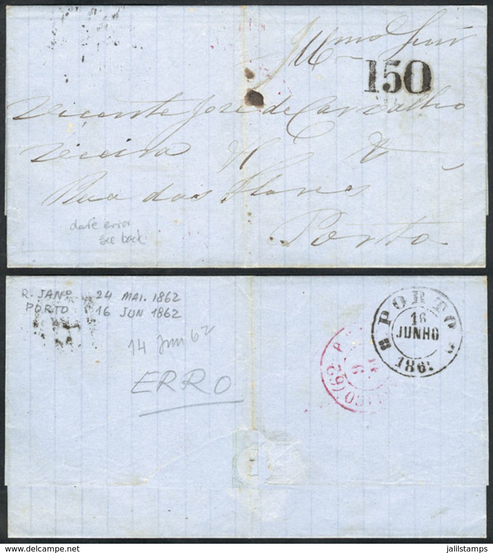 BRAZIL: Entire Letter Sent From Rio To Porto (Portugal) On 24/MAY/1862, VF Quality! - Préphilatélie