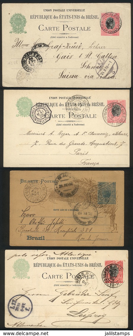 BRAZIL: 4 Postal Cards Used Between 1898 And 1912, Varied Destinations And Postmarks, Fine Quality! - Vorphilatelie