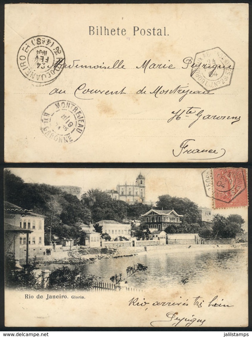 BRAZIL: Postcard With View Of "Rio De Janeiro, Gloria", Sent From Rio To France On 24/FE/1904, Dispatched From A French  - Voorfilatelie