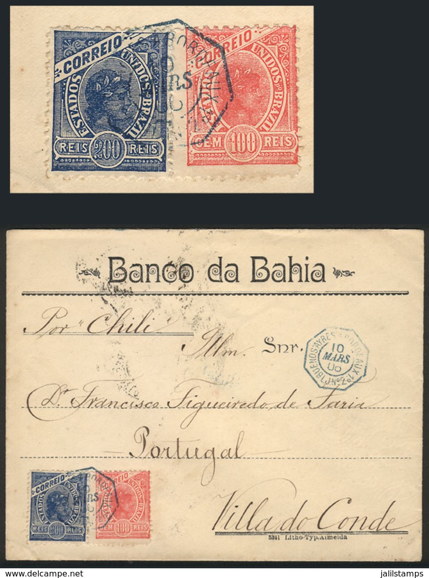 BRAZIL: Cover Sent From Bahia To Portugal On 10/MAR/1906, Franked With 300Rs., And Blue Octagonal Postmark Of French Paq - Préphilatélie