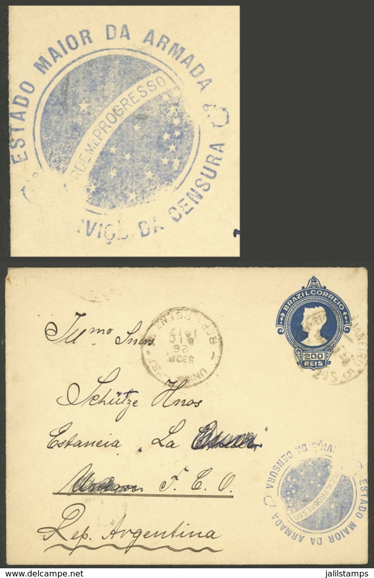 BRAZIL: 200r. Stationery Envelope Sent From Rio De Janeiro To UNIÓN (Argentina) On 26/DE/1917, With Interesting Censor M - Préphilatélie