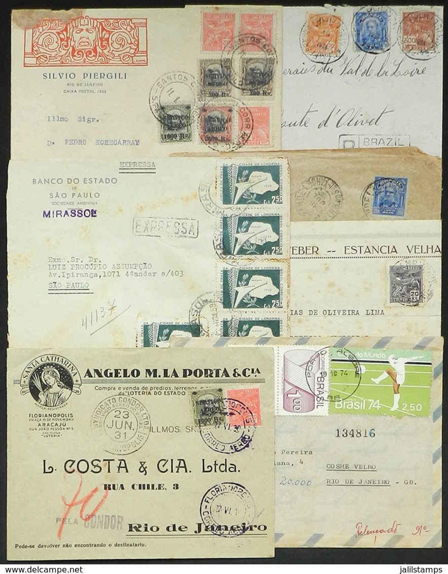 BRAZIL: 7 Covers Posted Between 1919 And 1974, With Nice Postages And Interesting Postmarks, Good Lot For The Specialist - Vorphilatelie