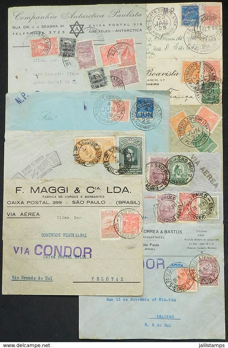 BRAZIL: 10 Covers Flown Via CONDOR Between 1929 And 1942, Varied Destinations And Postal Marks, Very Nice Postages, Gene - Lettres & Documents