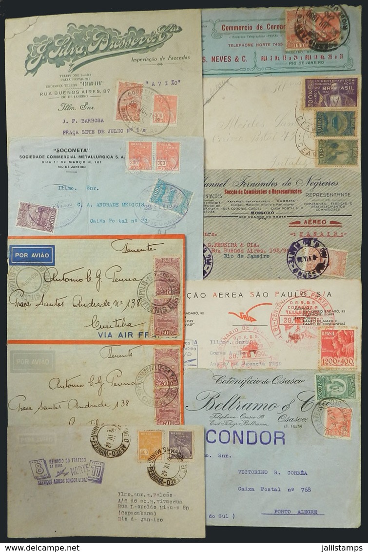 BRAZIL: 10 Covers Flown Between 1930 And 1940, Interesting Postages And Postal Marks, Very Interesting, Low Start! - Briefe U. Dokumente