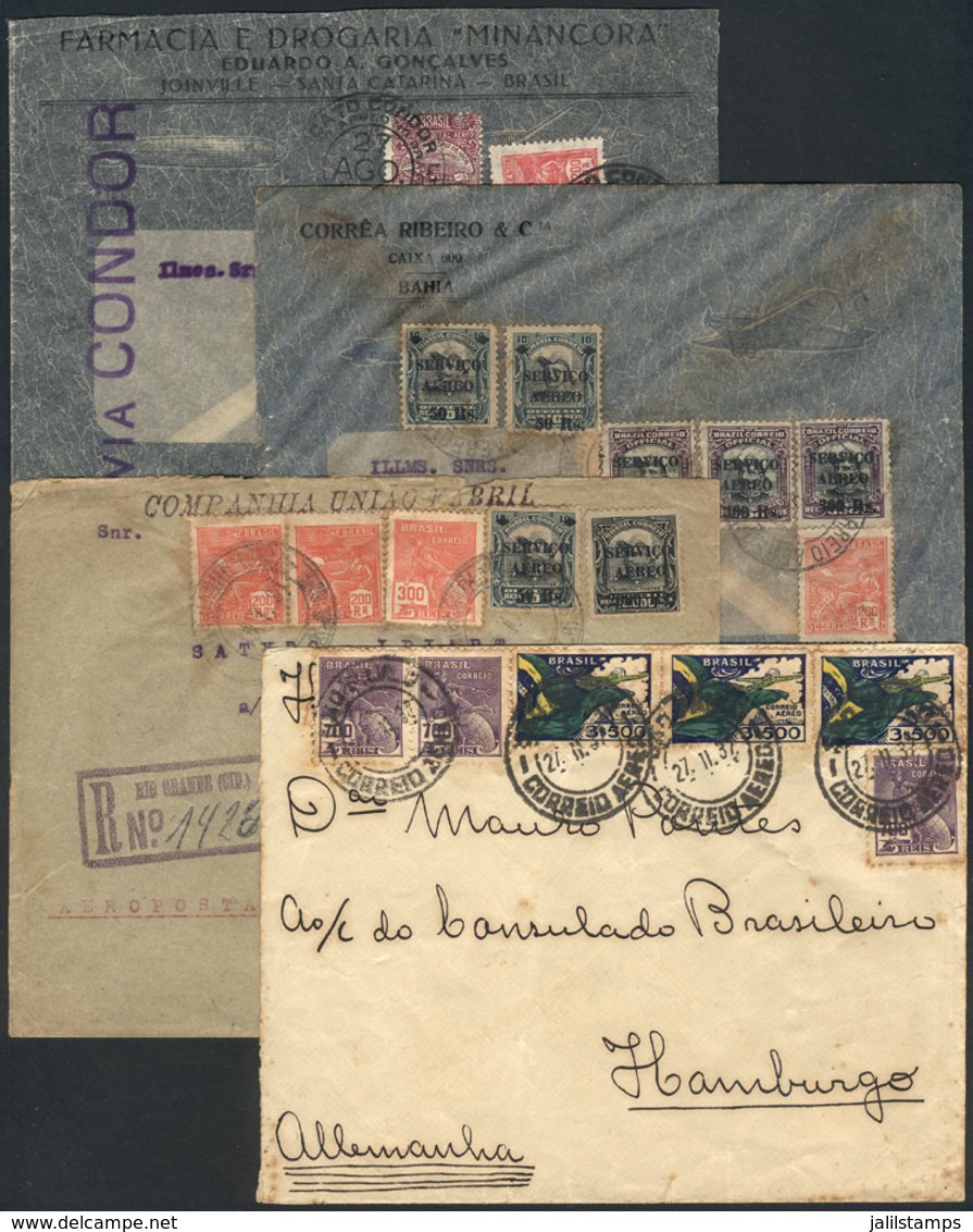 BRAZIL: 4 Airmail Covers Used Between 1931 And 1937, Very Nice! - Storia Postale