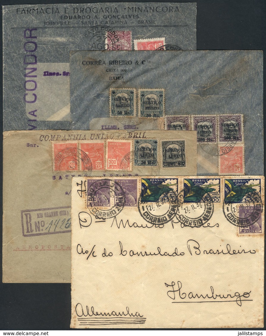 BRAZIL: 4 Airmail Covers Used Between 1931 And 1937, Very Nice! - Cartas & Documentos