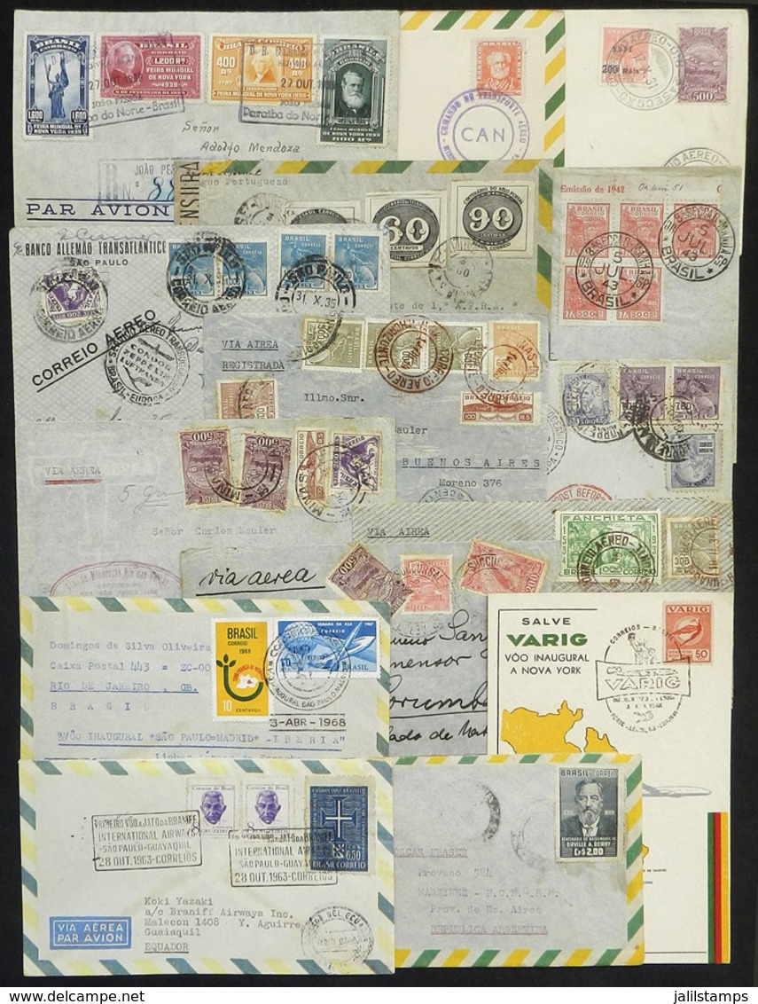 BRAZIL: 13 Covers + 1 Front + 1 Card Used From 1931, All By Airmail, Some Very Interesting! - Préphilatélie