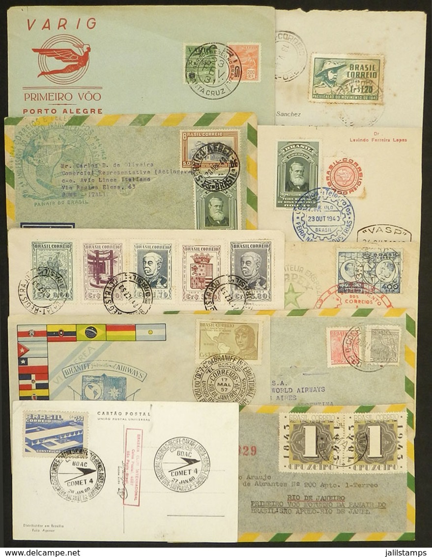 BRAZIL: FIRST FLIGHTS: 10 Covers Or Cards Flown Between 1931 And 1960, Interesting, Low Start! IMPORTANT: Please Check A - Prefilatelia