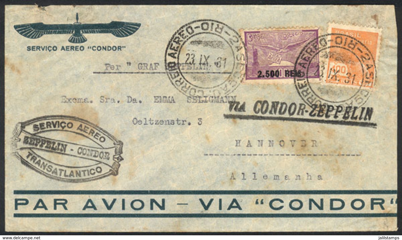 BRAZIL: Cover Flown Via ZEPPELIN From Rio To Germany On 23/SE/1931. - Préphilatélie