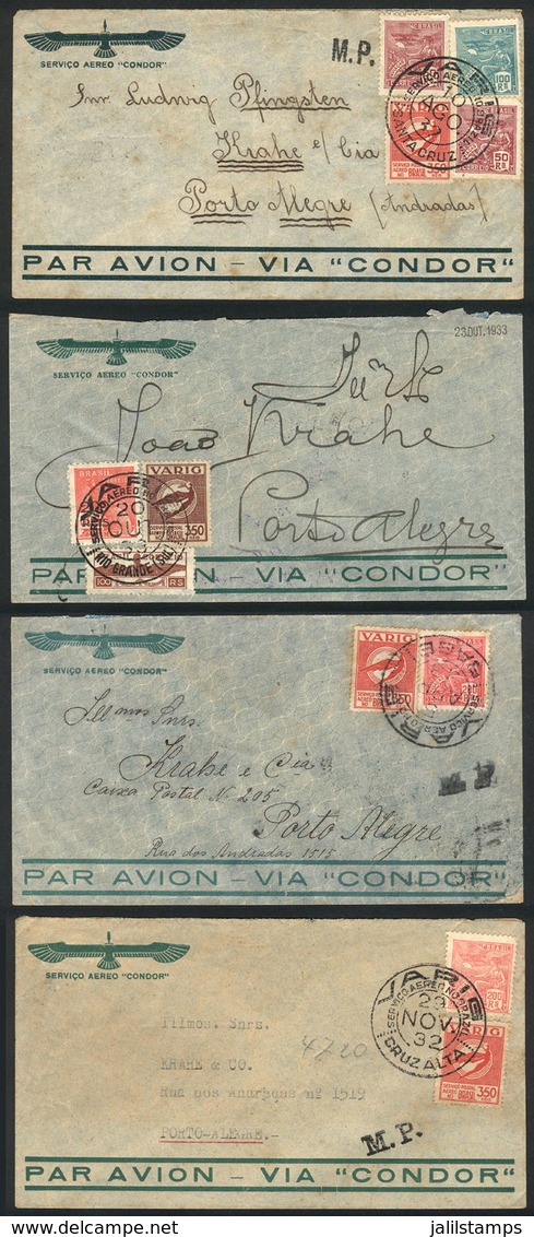 BRAZIL: 4 Airmail Covers Flown By VARIG In 1932/3, VF Quality! - Préphilatélie