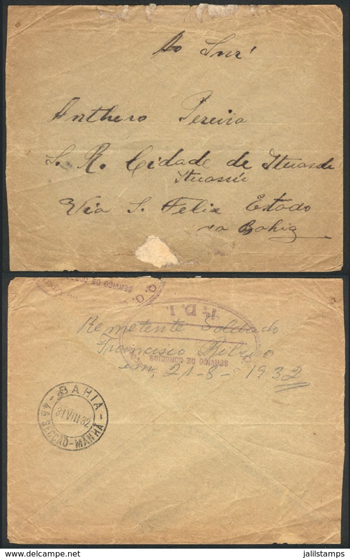 BRAZIL: MILITARY FREE FRANK: Cover Sent Stampless To Ituassú (via S. Felix, Bahia) By A Soldier, With Violet "SERVIÇO DE - Prefilatelia