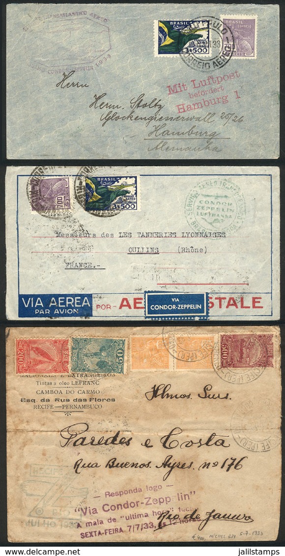 BRAZIL: 3 Covers Flown By ZEPPELIN In 1933 And 1934, Interesting! - Prephilately