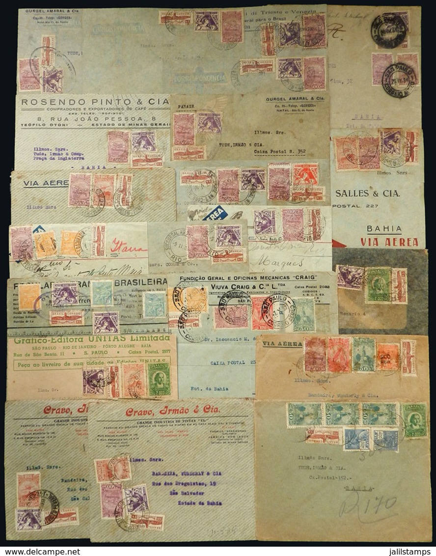 BRAZIL: 22 Airmail Covers Used In 1933 And 1934 With Nice And Interesting Postages, Very Interesting Lot For The Special - Prefilatelia