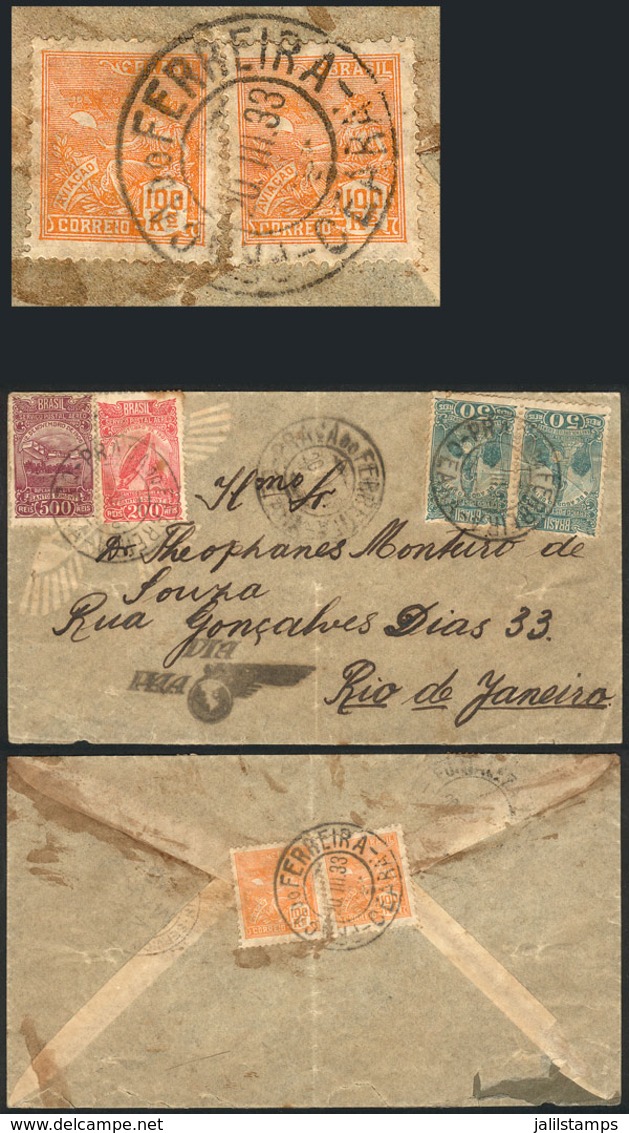 BRAZIL: Airmail Cover Sent From PRAÇA DO FERREIRA (Ceara) To Rio De Janeiro On 20/MAR/1933 By PAA, Interesting! - Prefilatelia