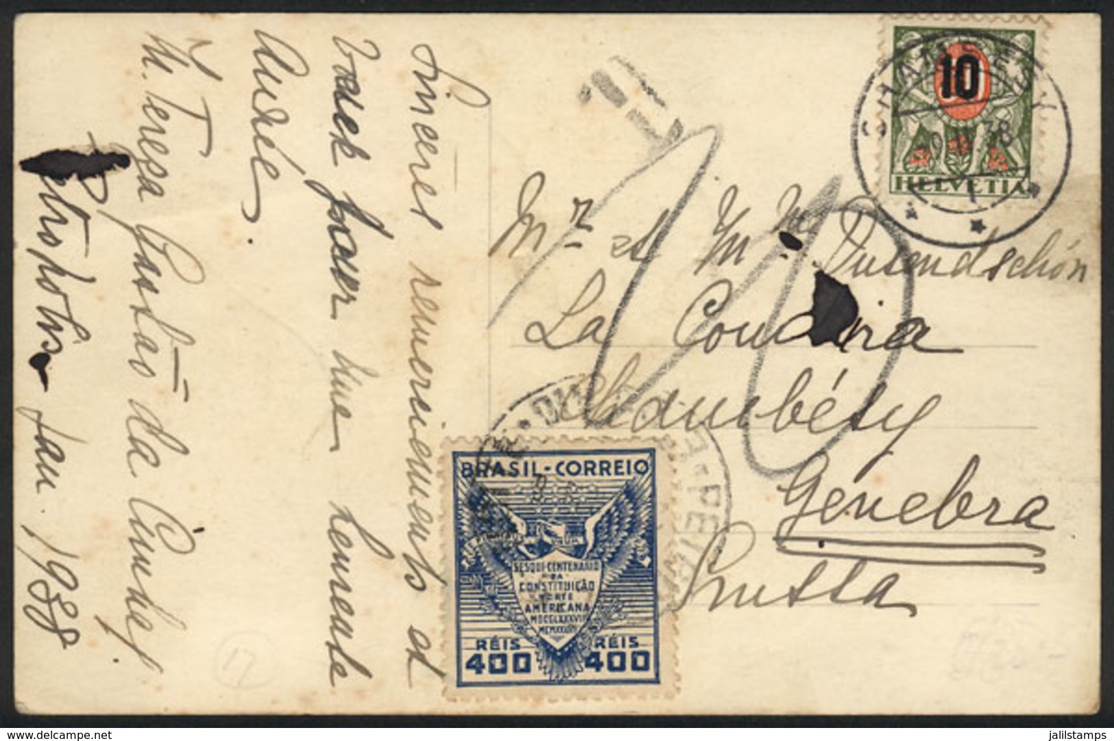 BRAZIL: Postcard Sent From Petropolis To Switzerland On 9/JA/1938, Franked By RHM-C126 ALONE, Upon Arrival It Received A - Prephilately