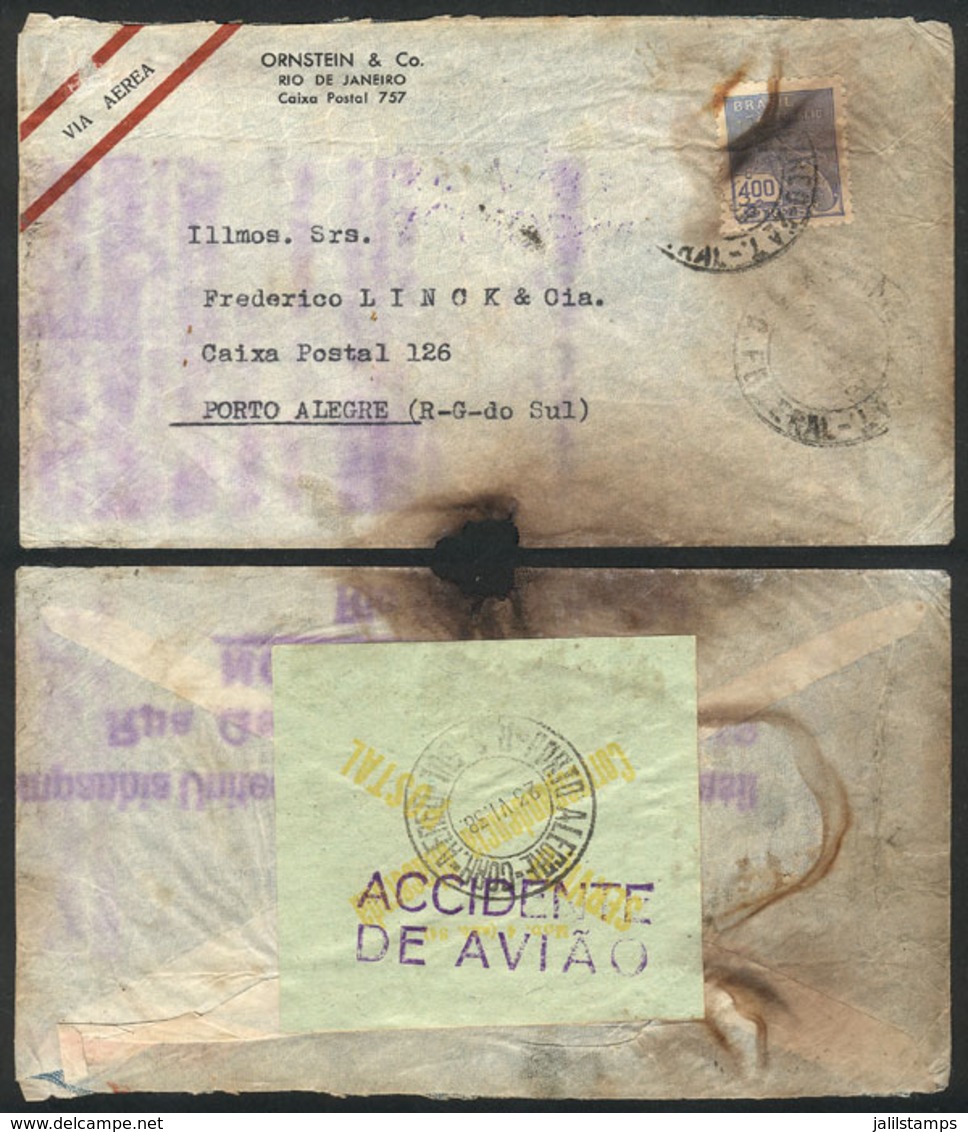 BRAZIL: CRASH COVER: Airmail Cover Sent From Rio De Janeiro To Porto Alegre On 21/JUN/1938, With Signs Of Fire And Water - Préphilatélie