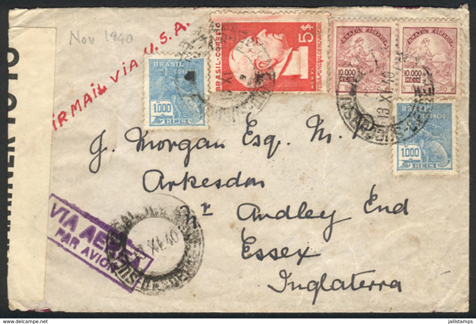 BRAZIL: Airmail Cover Sent From Rio To England On 13/NO/1940, Nice Postage! - Préphilatélie