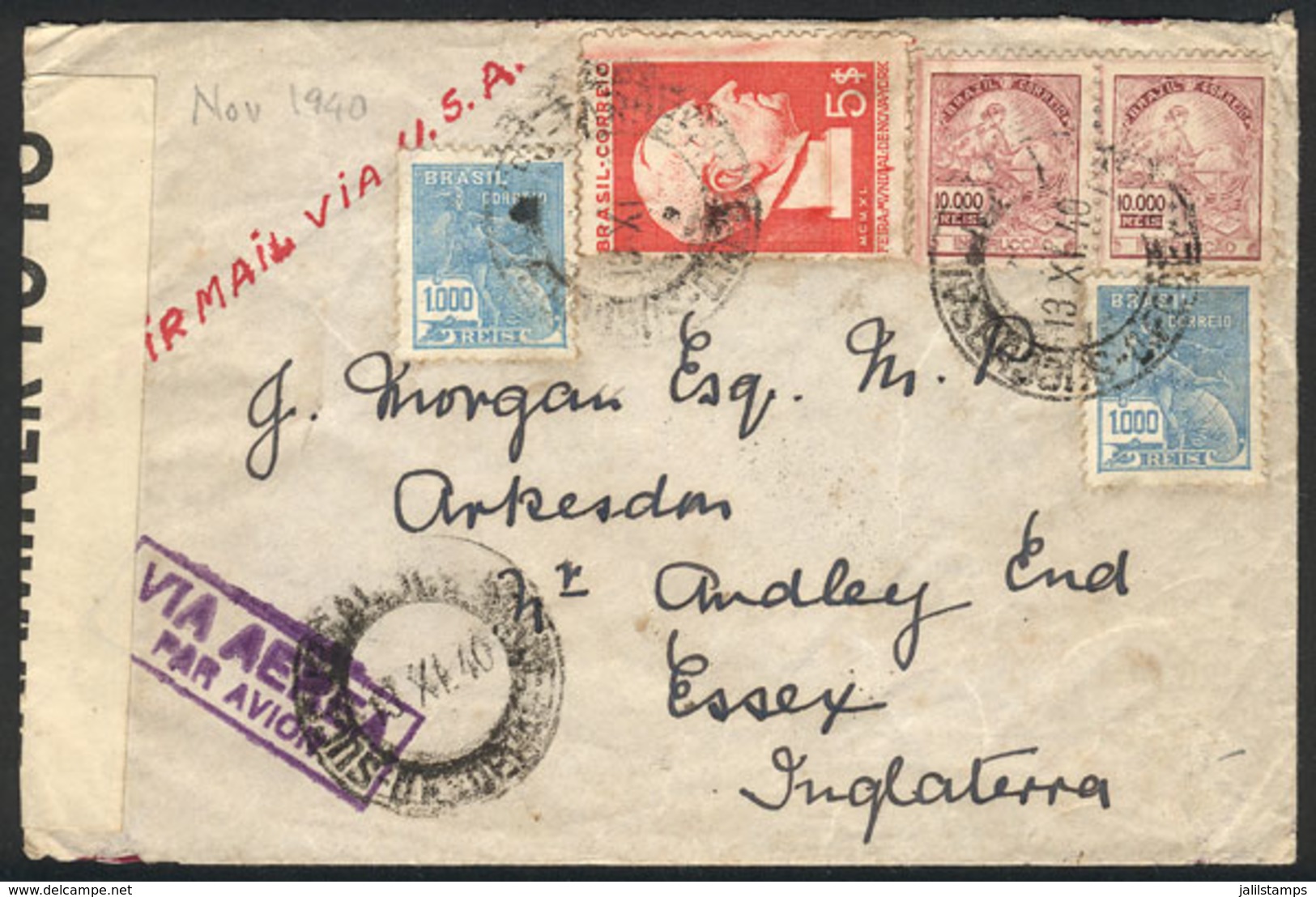BRAZIL: Airmail Cover Sent From Rio To England On 13/NO/1940, Nice Postage! - Prephilately
