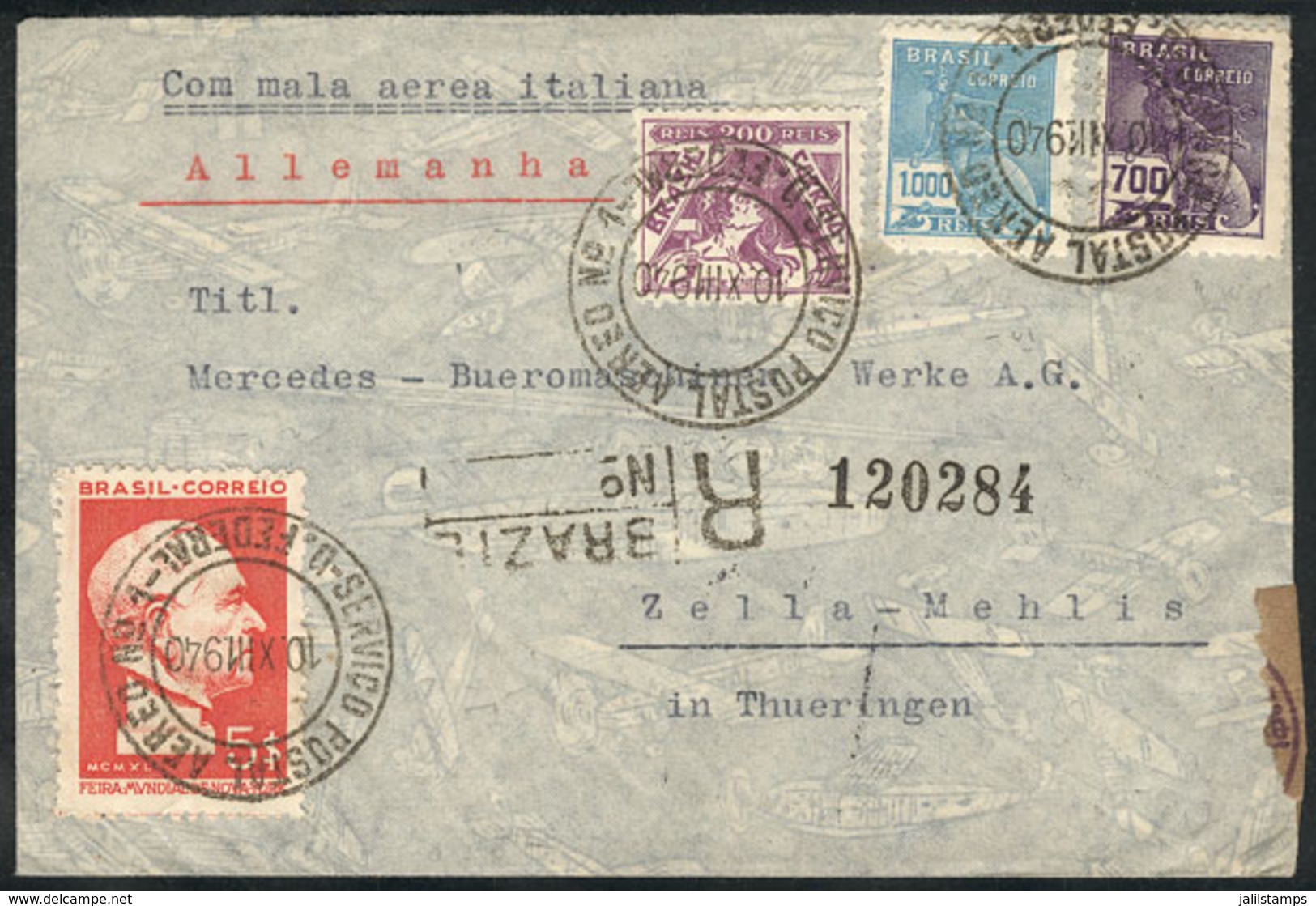 BRAZIL: Registered Airmail Cover Franked By RHM.C-154 + Other Values, Sent Via LATI From Rio To Germany On 10/DE/1940, W - Prephilately