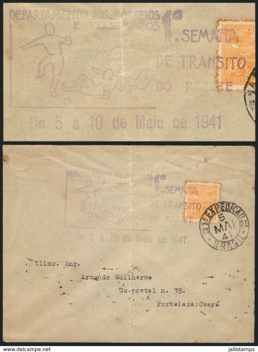 BRAZIL: Cover Sent From Recife To Fortaleza On 5/MAY/1941, With Violet Mark For "TRAFFIC WEEK", Interesting!" - Préphilatélie