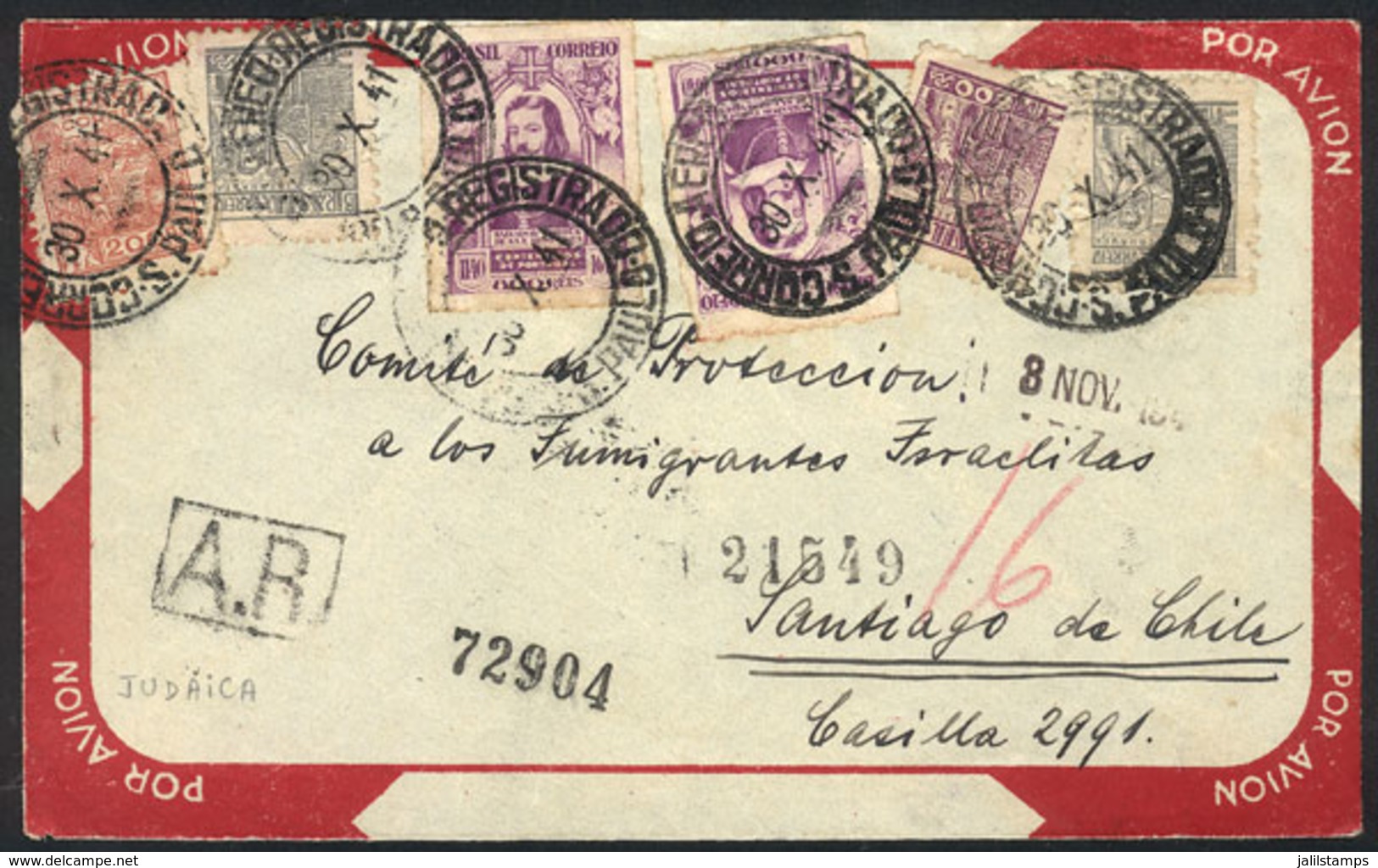 BRAZIL: Airmail Cover Sent From Sao Paulo To Chile On 30/OC/1941, Nice Postage, VF Quality! - Briefe U. Dokumente