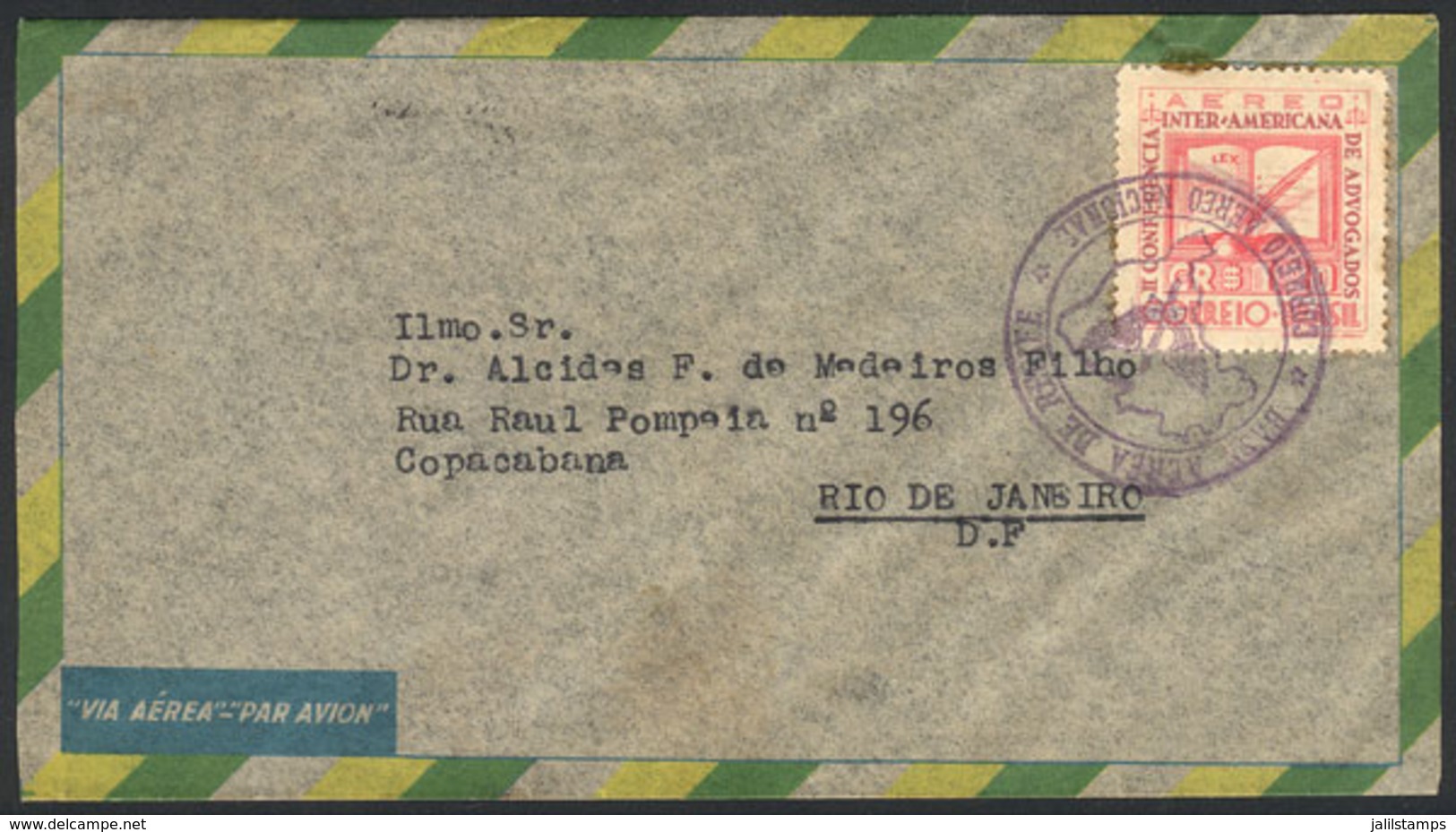 BRAZIL: Airmail Cover Sent From Recife To Rio On 15/JA/1944 Franked With 1.20Cr., Cancelled "BASE AEREA DE RECIFE - CORR - Prefilatelia