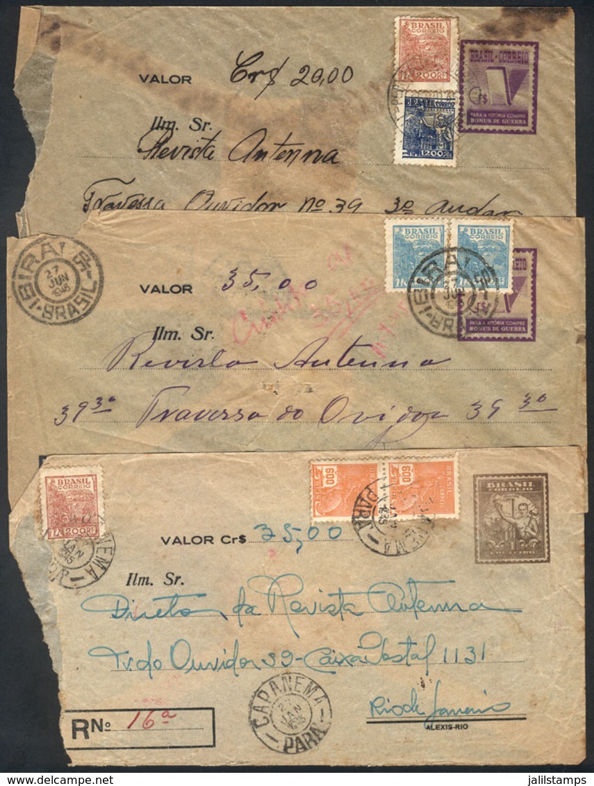 BRAZIL: 3 Covers With Declared Values Used In 1945/6, Interesting! - Préphilatélie