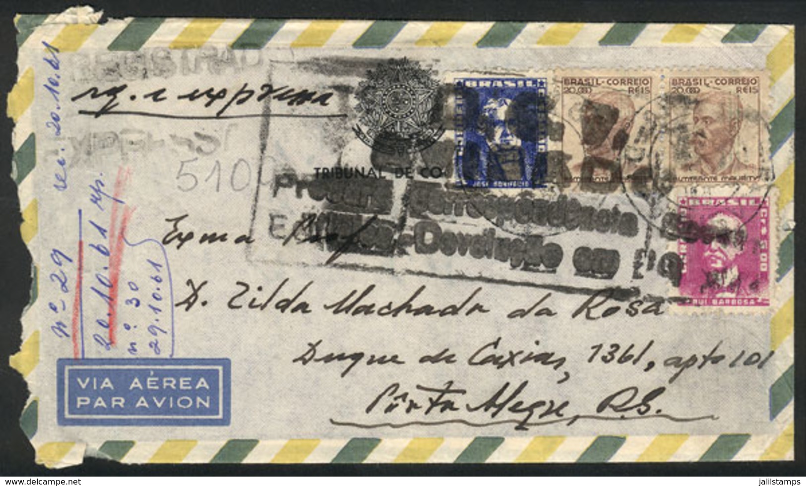 BRAZIL: Express Cover Sent From Brasilia To Porto Alegre On 16/OC/1961 With Interesting Mark Applied On Front! - Vorphilatelie